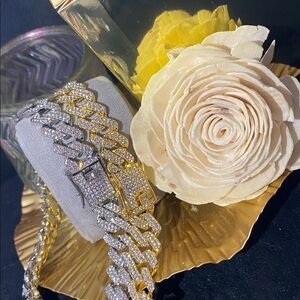 Gold and Silver Chain Necklace 20 inch lab stones